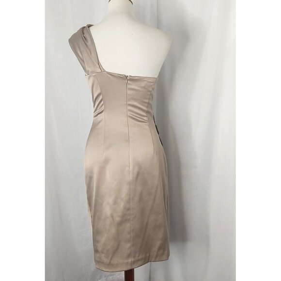 Eliza J One Shoulder Cocktail Dress 4 Jeweled Champagne Gold Party Satin - Picture 7 of 8